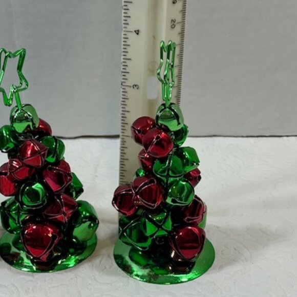 3 Jingle Bells Christmas Tree Holiday Table Name Holders Red Green 4.5" - Picture 6 of 6